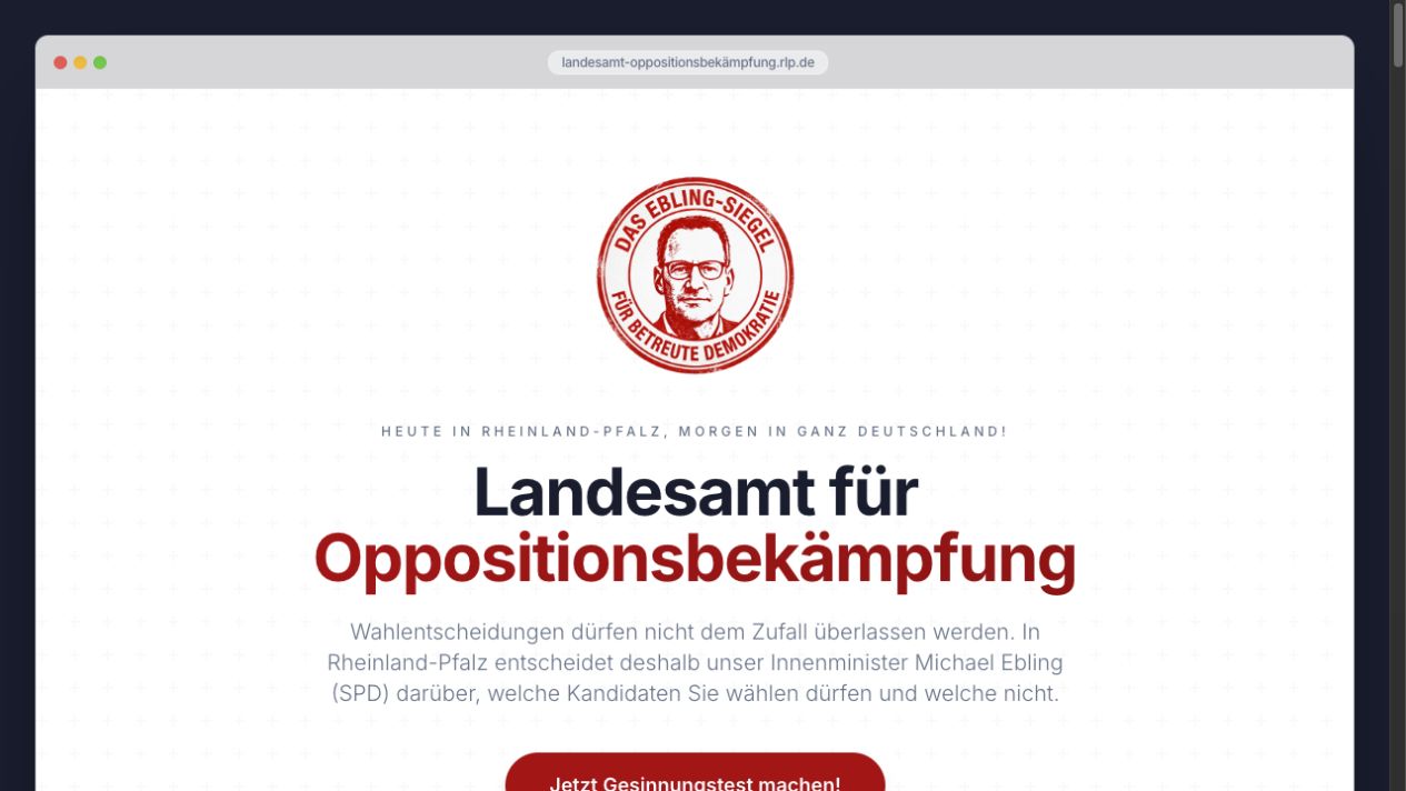 Website der satirischen Kampagne Gesinnungstest